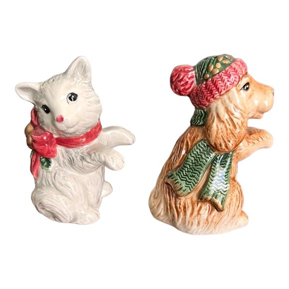 Fitz and Floyd Christmas Dog Cat Salt and Pepper Set - Picture 3 of 7